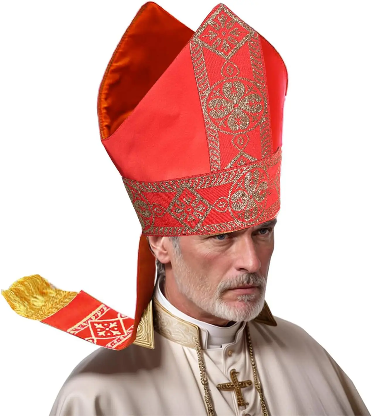 Disfraz de clero de sacerdote de mitra papal con sombrero de obispo