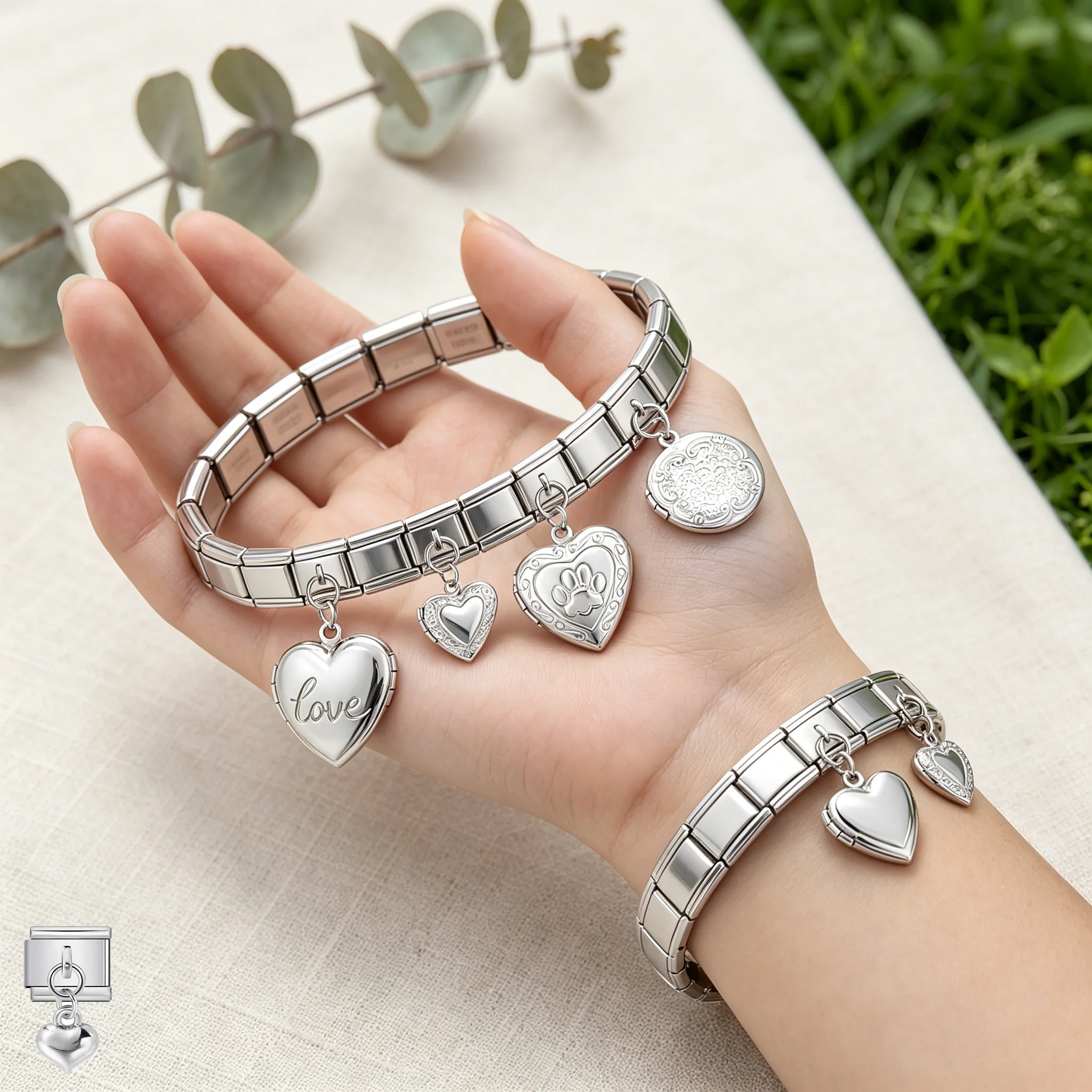 Offener Hochzeitstag-Anhänger aus Edelstahl, italienischer Charm-Anhänger, passend für 9mm Armbänder, DIY-Perlen-Schmuck für Damen und Herren, Geschenk – Detail 1