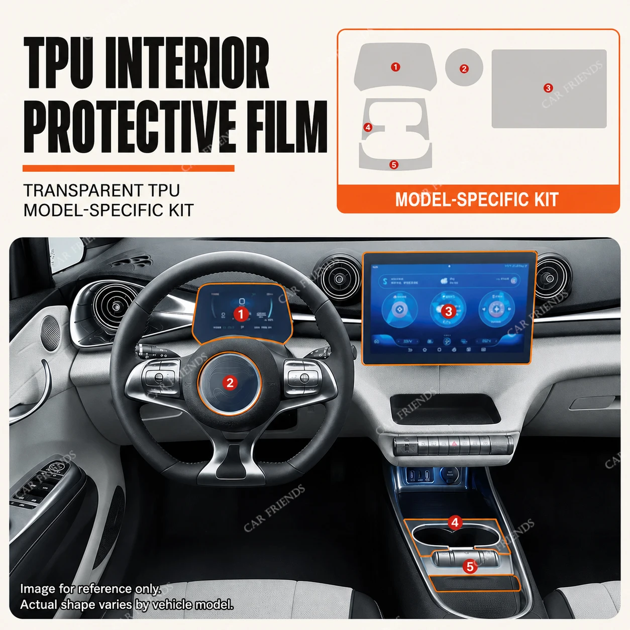For BYD Dolphin EV 2022-2024 1 Piece Transparent TPU Auto Interior Protective Film for 10.1in/12.8in GPS Navigation Screen