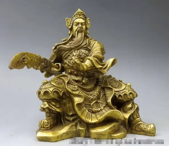 

5"Chinese Pure Brass Copper Dragon Guan Gong Guan Yu warrior figurine statue