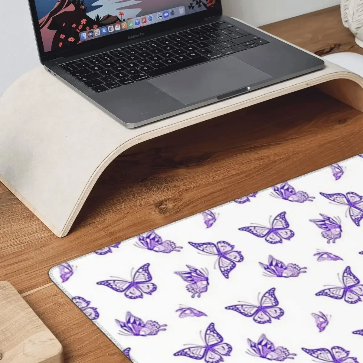 Tapete de mouse grande com estampa de borboleta roxa, teclado de computador, mouse, jogos, pc, laptop, mesa, acessórios de escritório, tapetes de mesa