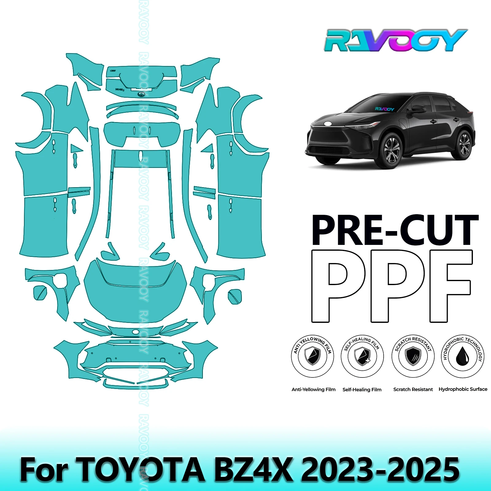 

Для TOYOTA BZ4X 2023-2025 8,5 мил автомобильная предварительно вырезанная защитная пленка для краски полный автомобиль против царапин внешняя пленка из ТПУ PPF прозрачный бюстгальтер