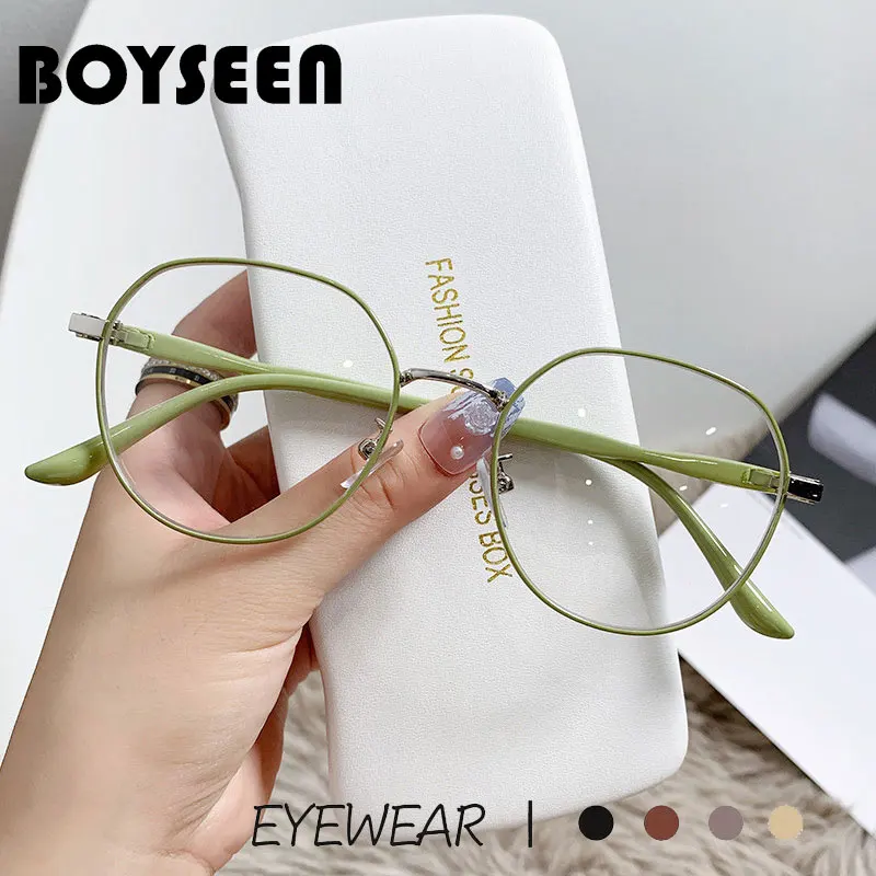 Boyseen แว่นตากันแสงสีฟ้าทำจากโลหะใหม่โปร่งใสแฟชั่นกรอบแว่นกลมย้อนยุคแว่นตาเรียบง่าย