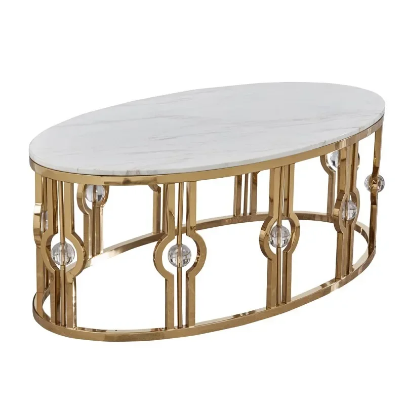 Light luxury marble oval coffee table Italian minimalist marble coffee table household living room gold oval coffee table