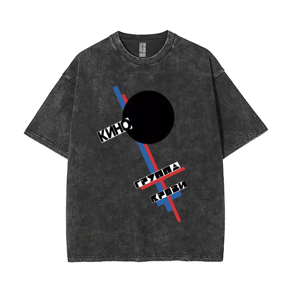 Washed Vintage Viktor Tsoi Kino Logo Graphic T Shirt Men Women Gothic Retro Oversized T-shirts Men's Classic Rusian Rock T-shirt