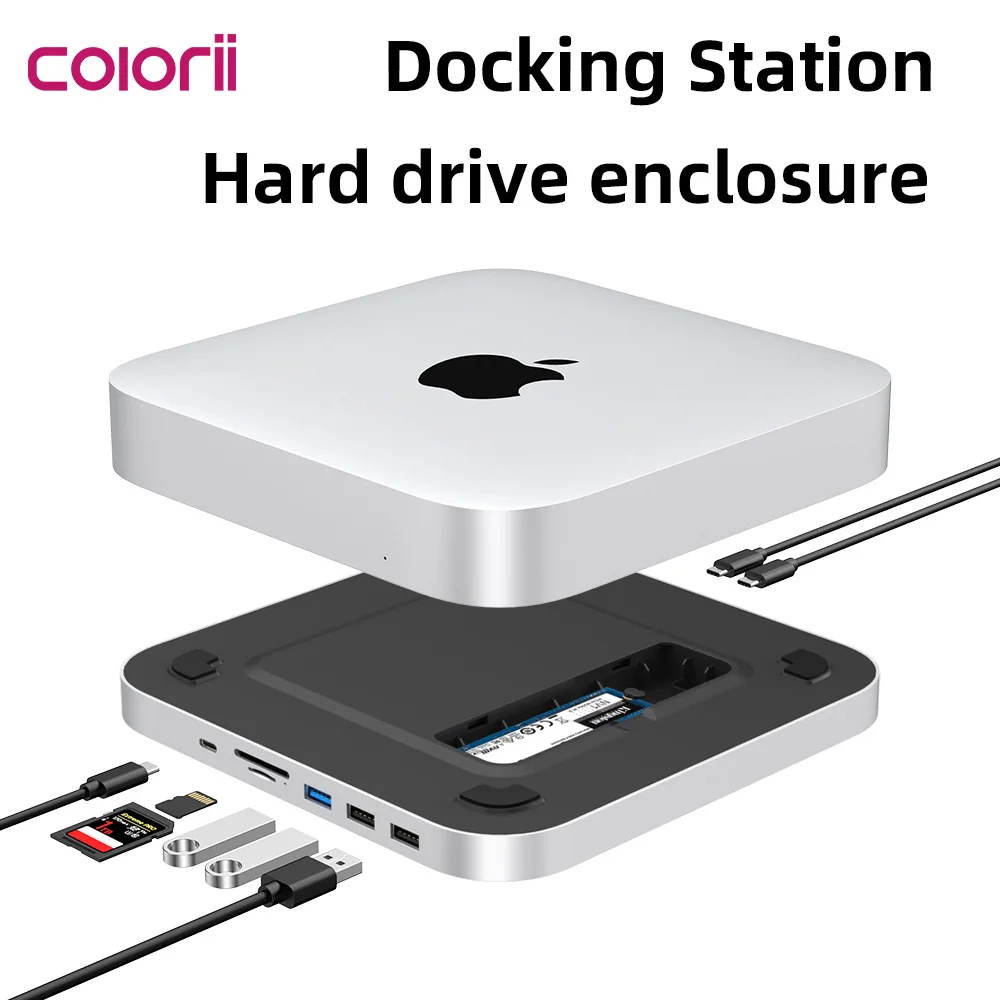 Imagem -01 - Hub Usb tipo c com Gabinete de Disco Rígido Docking Station Suporta Nvme Sata M.2 Ssd Case 4k 10gbps Dados m1 m2 para Mac Mini hub usb tipo c com gabinete de disco rigido docking station suporta nvme sata m2 ssd case 4k 10gbps dados m1 m2 para mac mini 01