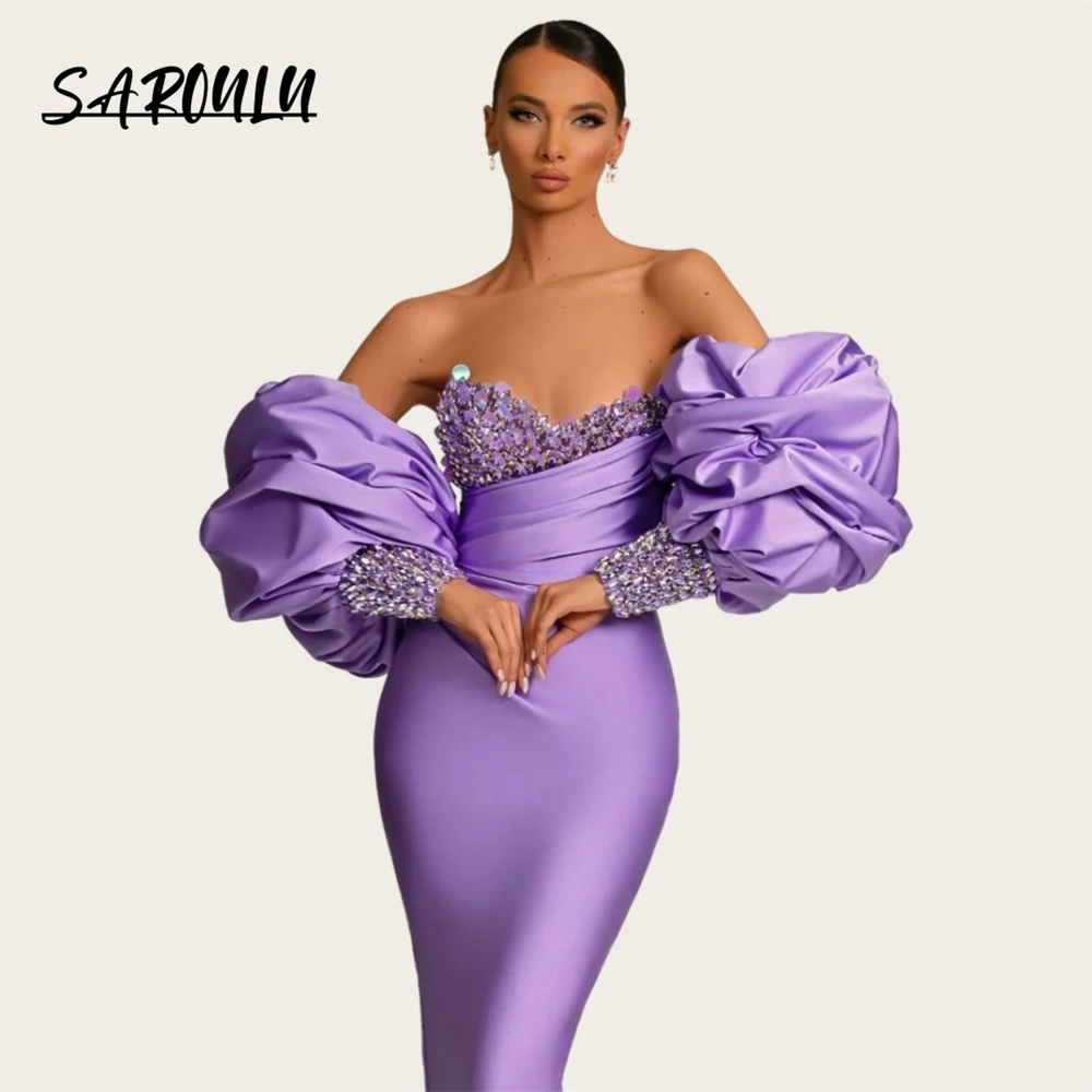 Exquisite Beaded Satin Prom Dress Off Shoulder Long Sheath Formal Dress For Women Custom Made Party Gown Costume Outfit