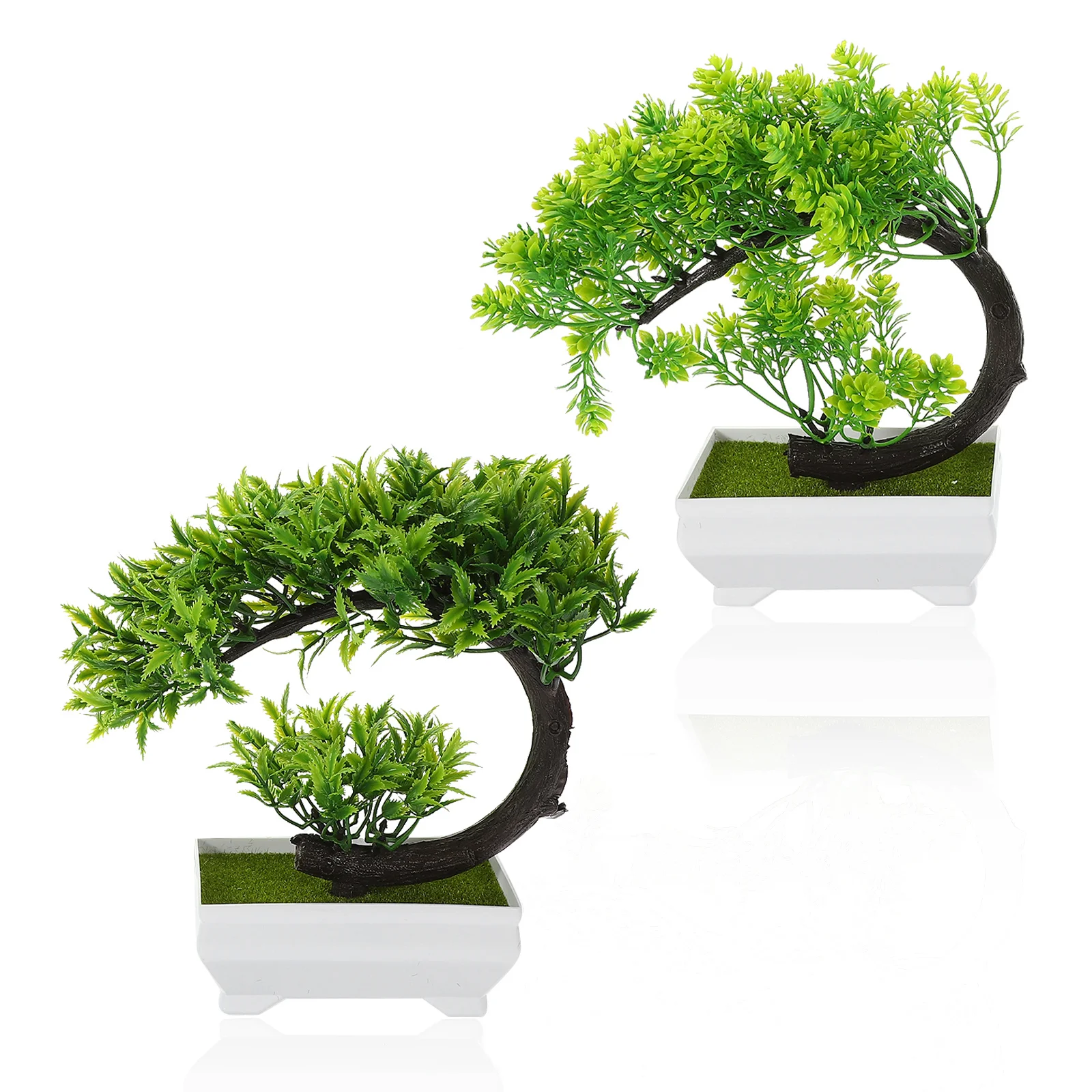 

2Pcs Artificial Bonsai Tree Realistic Green Life Freshness Home Office Tabletop Potted Plant Decoration Bonsai Tree