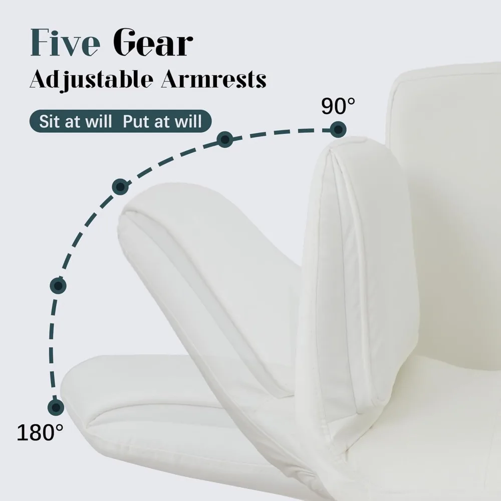 كرسي مكتب، كرسي متقاطع مع عجلات ومساند للذراعين قابلة للتعديل، كراسي مكتب من جلد البولي يوريثان للمنزل والمكتب وغرفة النوم (أبيض) #3