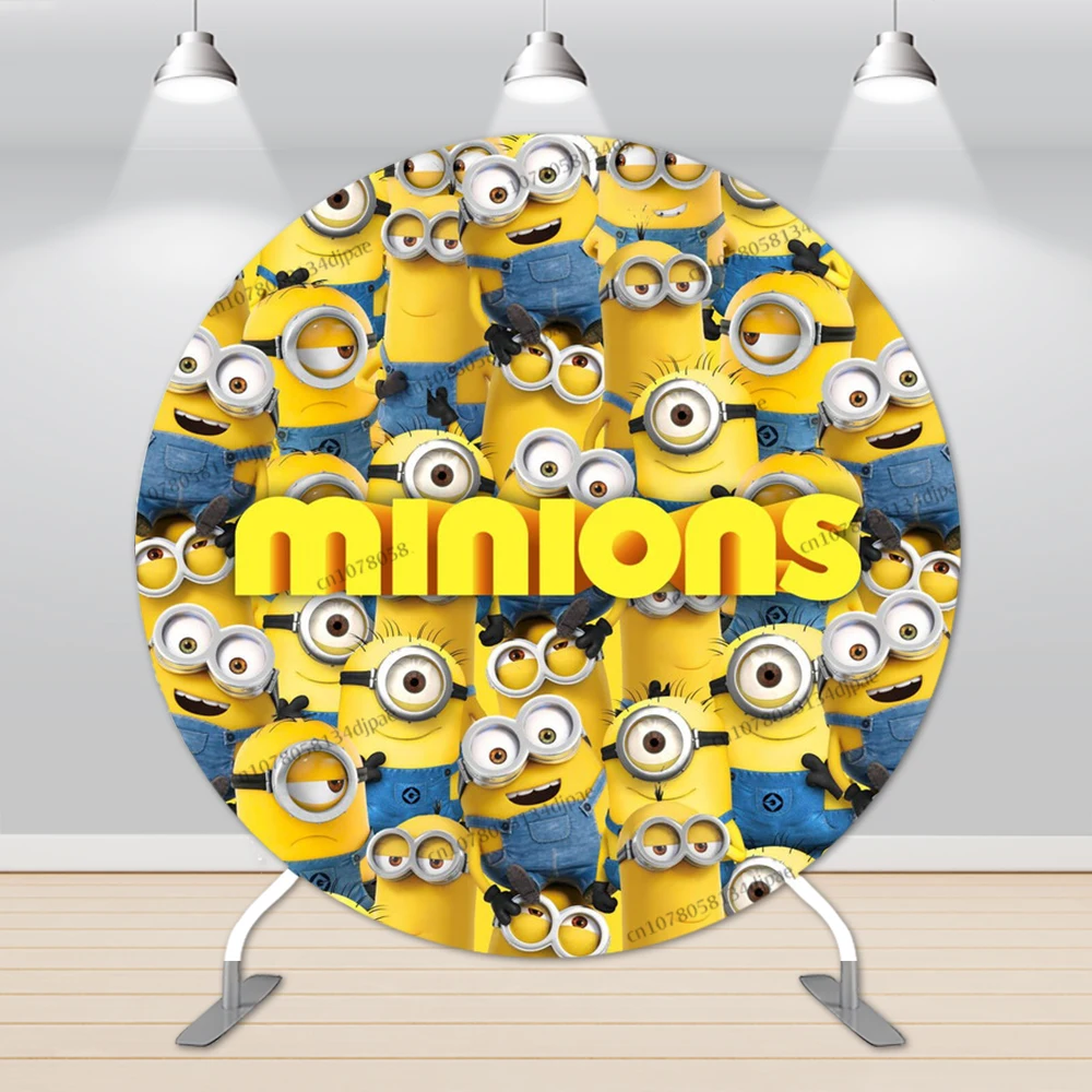 Whole Minions Round Party Backdrop Children Yellow Birthday Background Cover Photography Elastic Pedestal Banner Decoration