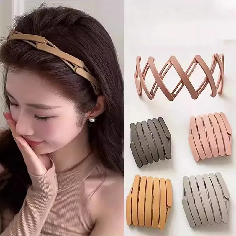 Diadema de plástico sólido plegable para mujeres y niñas, diadema estirable de viaje, banda para la cabeza, accesorios para el cabello, novedad