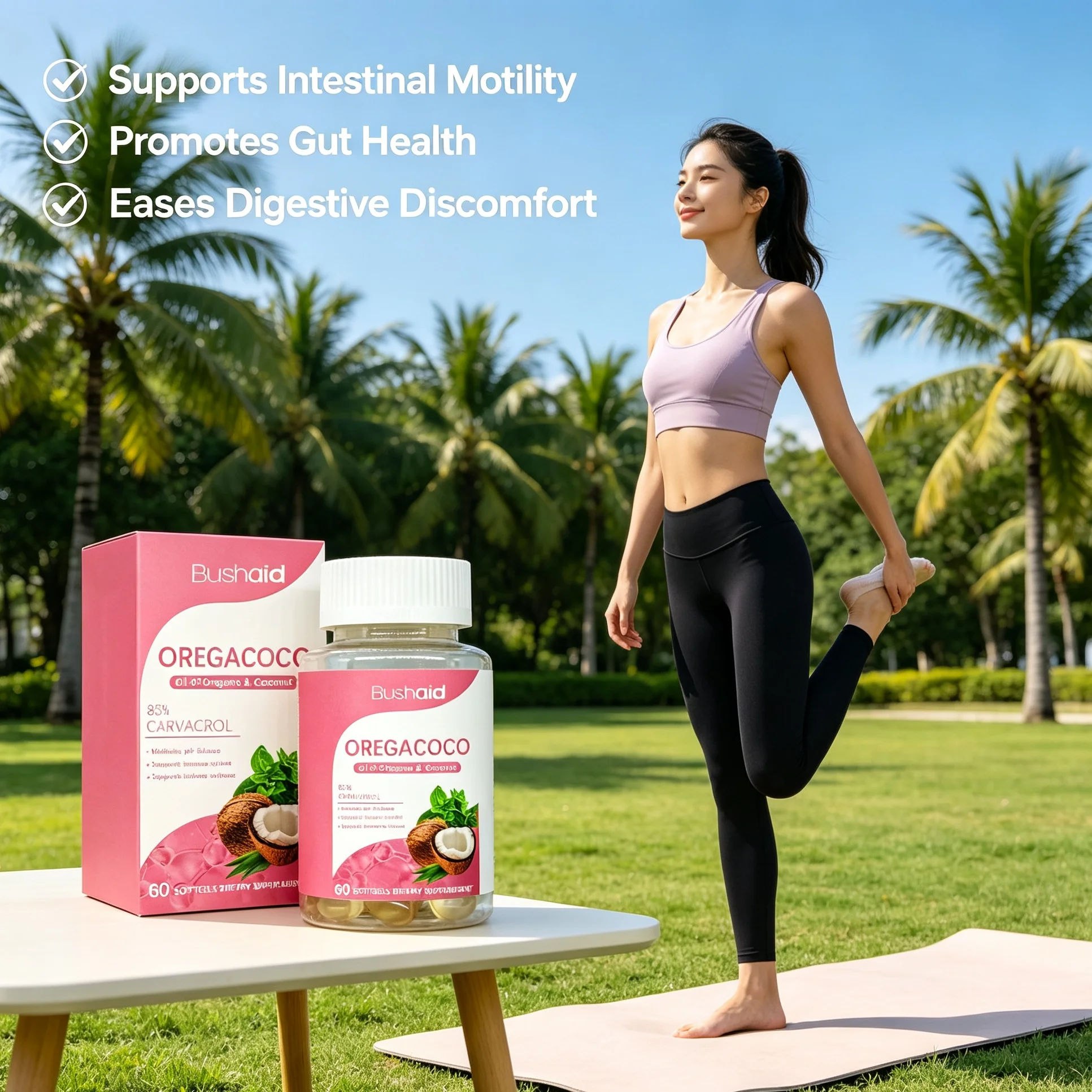 Coconut Oil Soft Capsules Dietary Supplement for Gut Health Improve Intestinal Movement Ease Digestive Upset Oral Softgel Pills
