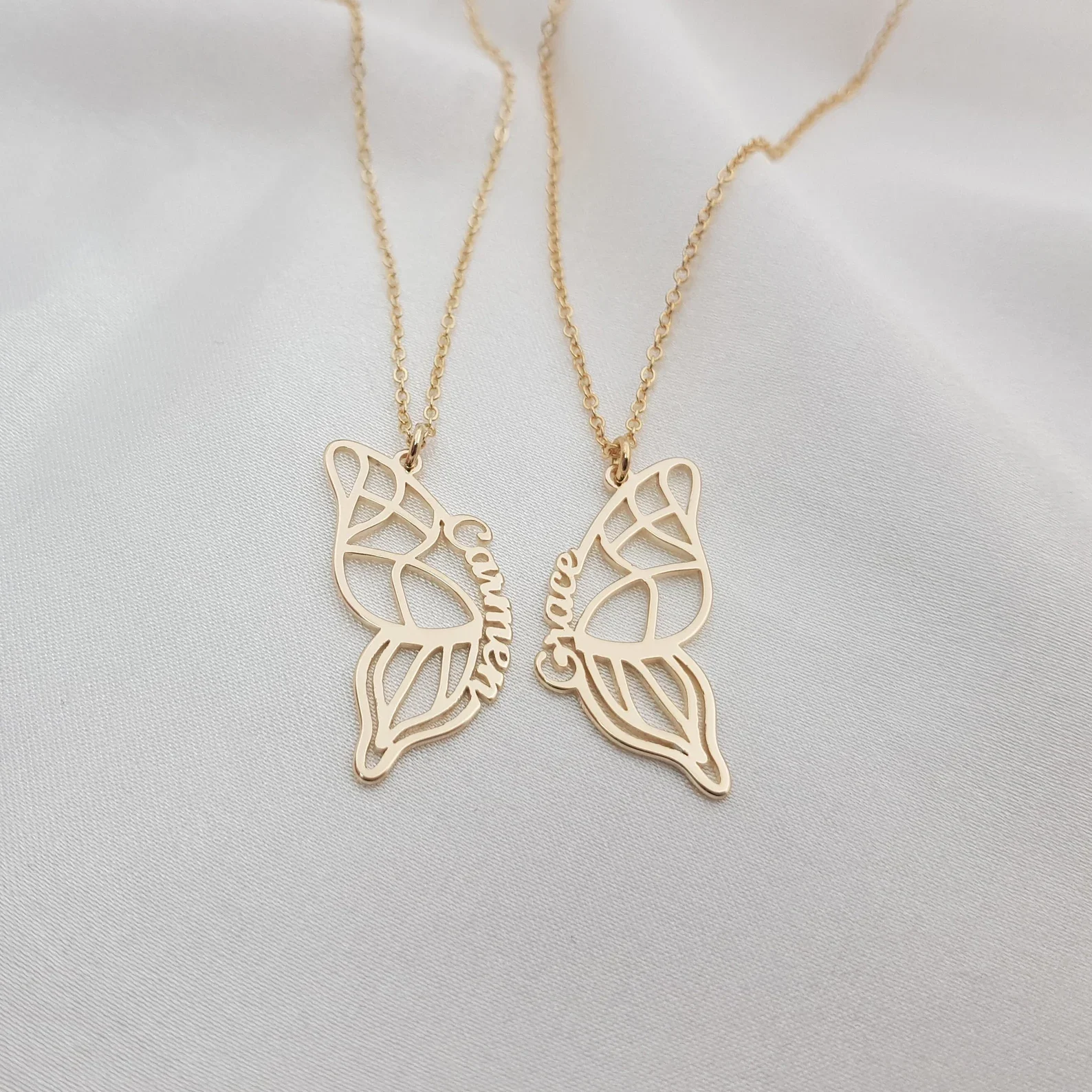 

Two Butterfly Necklace Butterfly Wings Necklace Personalized Butterfly Necklace Best Friends Necklace Set Custom BFF Necklace