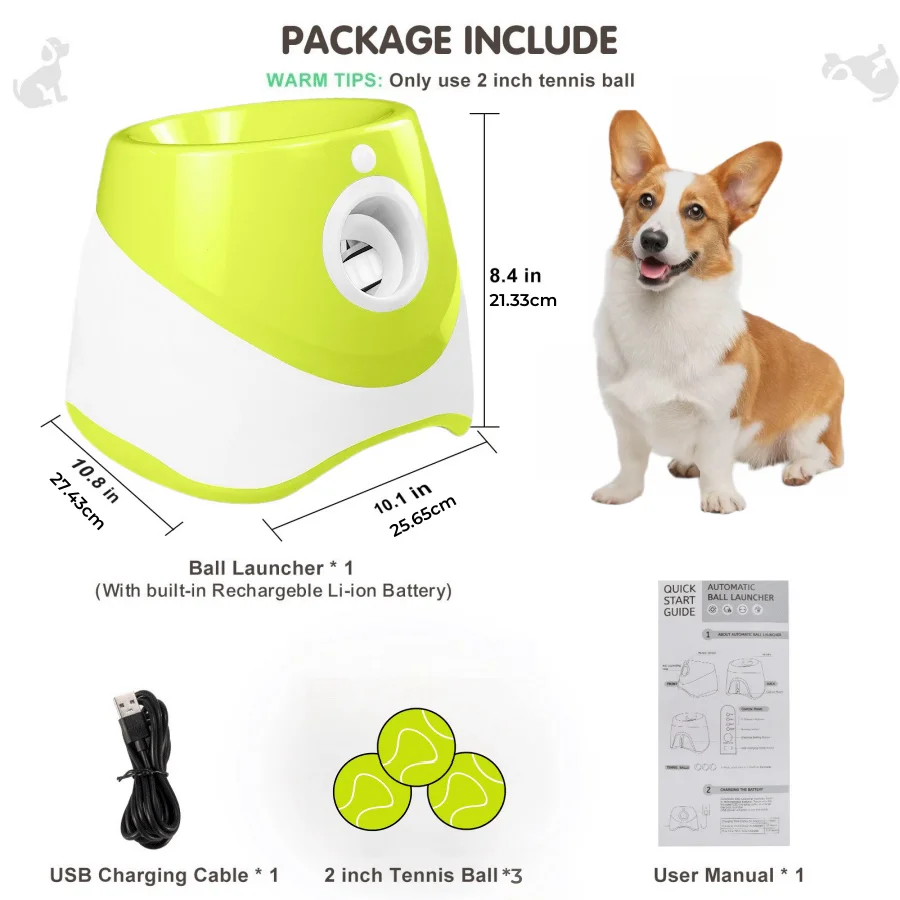 Dog Launcher Automatic Pet Chase Toy Tennis Throwing Pinball Machine Fun Interactive Catch USB Rechargable Catapult