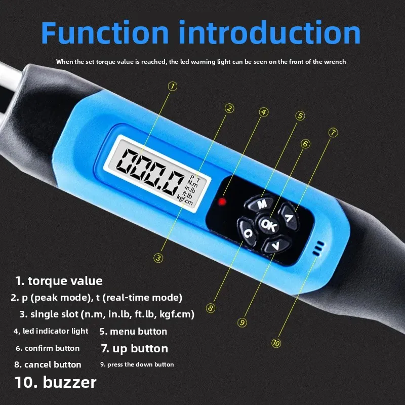 Digital Torque Wrench Adjustable Electronic Ratchet with Replaceable Head High Precision Measurement for Automotive Repair