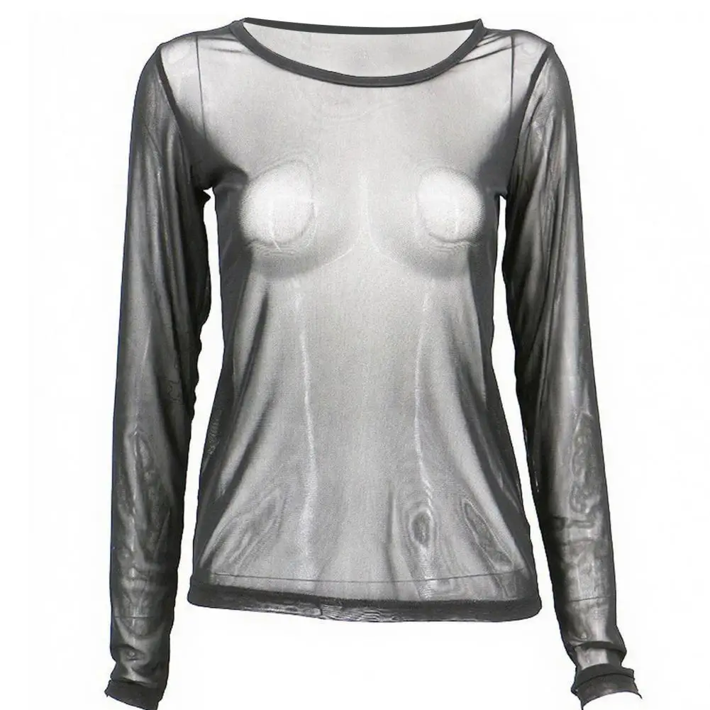 

See Through Mesh Chic Blouse For Women Long Sleeve Seamless Bottoming T Shirt Club Wear Thin Tunic Blouses For Women Camisetas