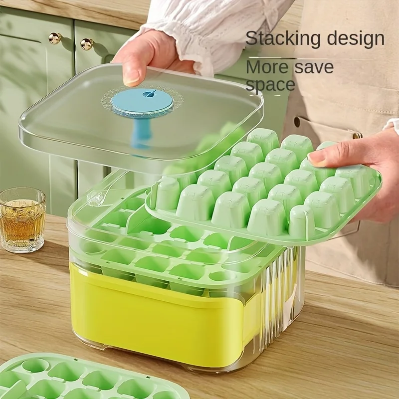 Kompakte doppellagige Eiswürfelform mit Deckel und Behälter, ausziehbare Eisschublade mit tragbarem Griff, Küchenzubehör, Gadgets – Detail 10