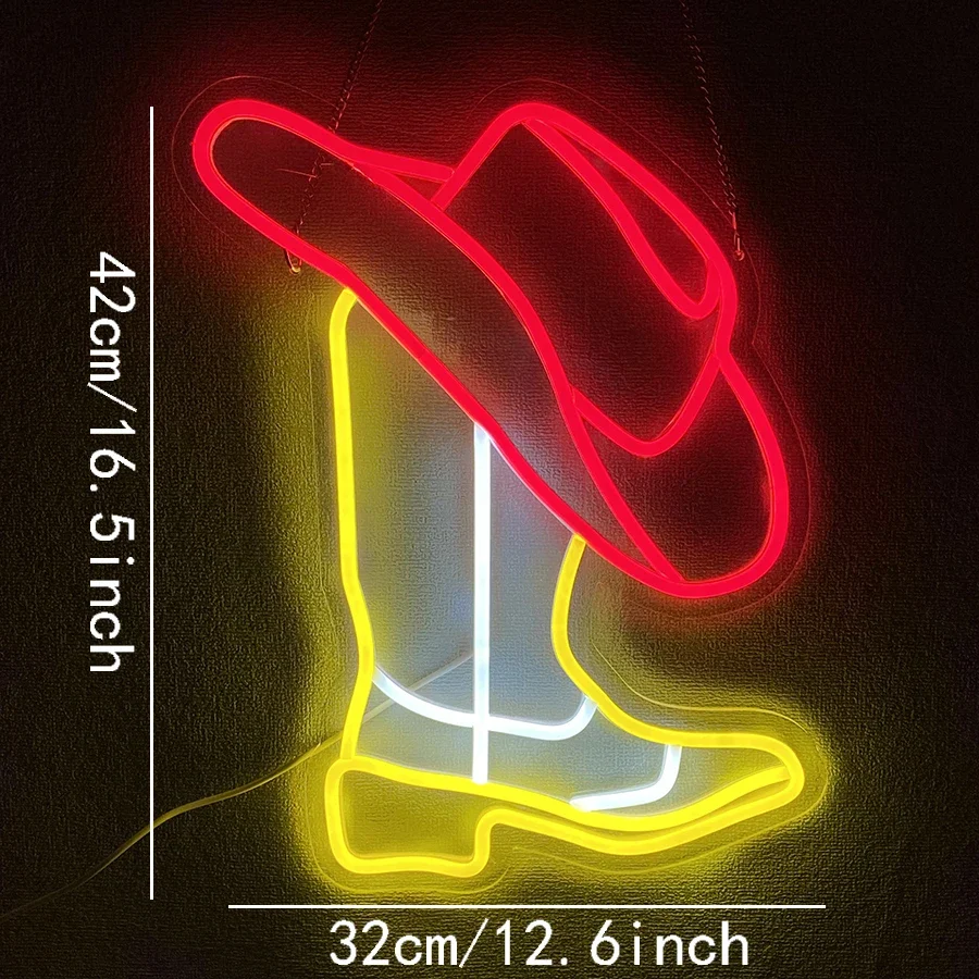 Cowboy Boot Neon Signs for Wall Decor Western Cowboy Hat Light Up Signs,LED Sign for Game Room Bedroom Party Bar Decor