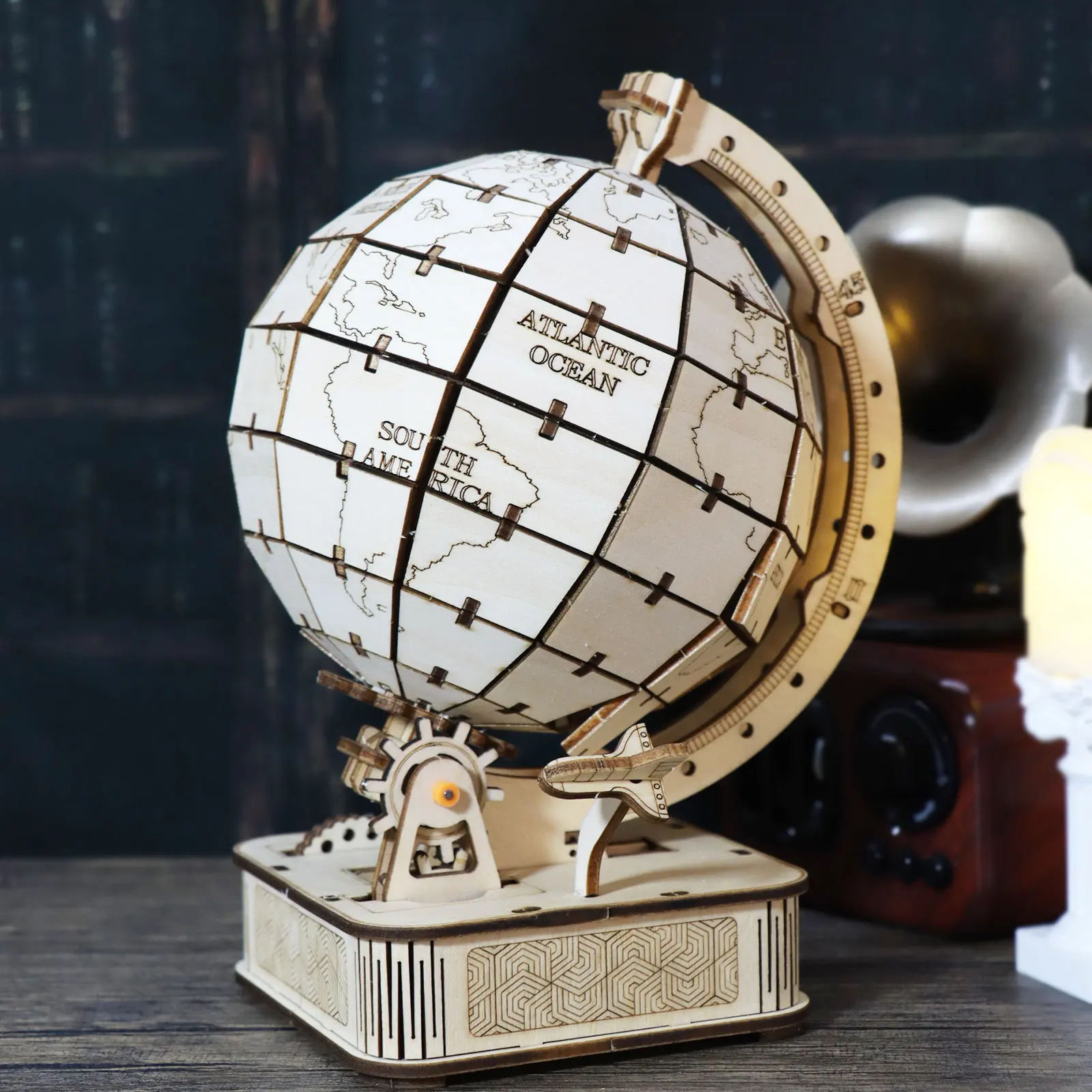 لغز الكرة الأرضية الخشبية ثلاثية الأبعاد - نموذج خريطة العالم التعليمي، هدية إبداعية للمناسبات وديكور مكتبي للبالغين والمراهقين