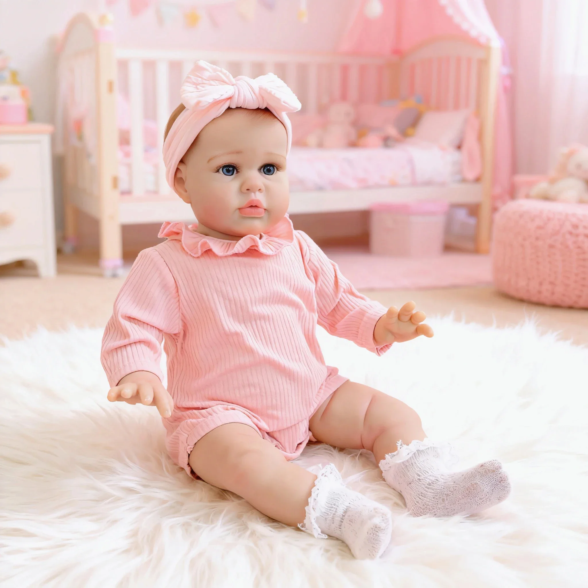 Ellie Soft Cotton Body 24inch Reborn Baby Doll 100% handmade 3D Skin with Visbile Veins Collectible Art Doll Christmas Gift