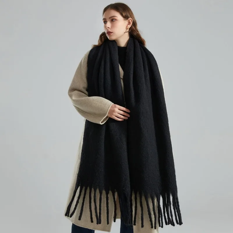 210*40cm Winter Scarf Women Cashmere Warm Solid Pashmina Blanket Wraps Female Thick Soft Bufanda Big Tassel Shawl Long Poncho