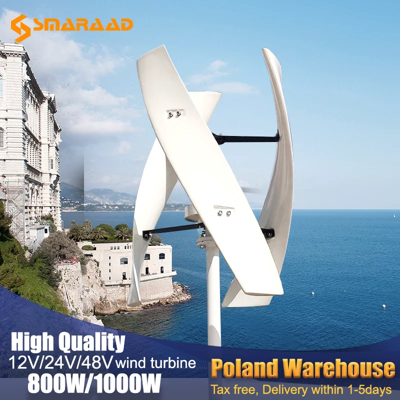 Poland warehouse 1000w Vertical Wind Turbine Generator 24v 48v Free Alternative Energy 220V Off Grid System Hybrid Home Use