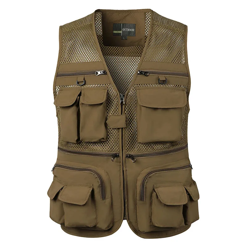 Men\'s Vest Tactical Webbed Gear Coat Summer Photographer Waistcoat Tool Many Pocket Mesh Work Sleeveless Jacket Male