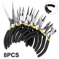 8PCs Carbon Steel Jewelry Pliers Set - Round/Needle Nose for Precise DIY Craft & Repair
