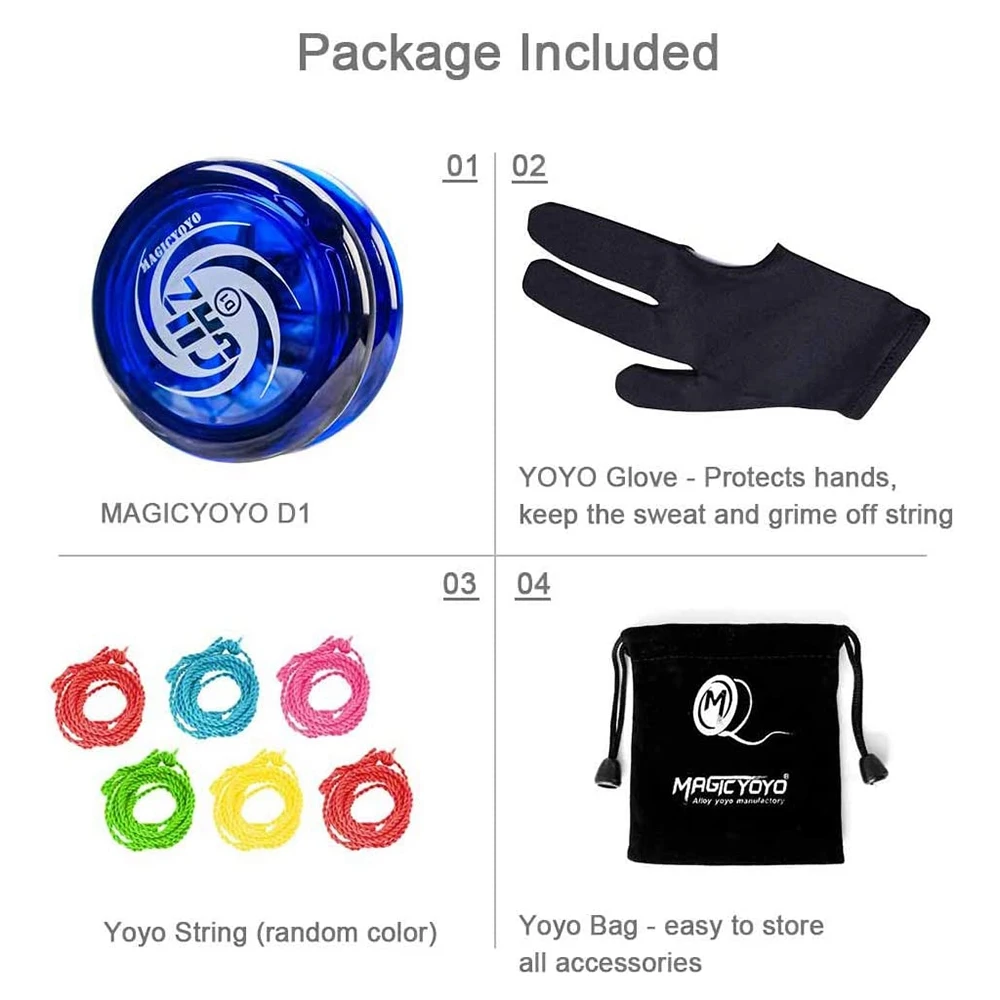 MAGICYOYO reactive Yoyo D1 GHZ Plastic Loop 2A Yoyo Ball con 6 corde, guanti, Yoyo Pouch Toys for Kids