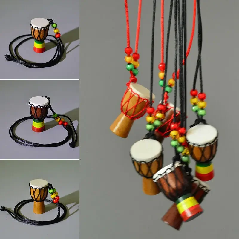 Vintage Ethnic Drum Jewelry Necklace Wood Pendant Fashion African Folklore Necklace