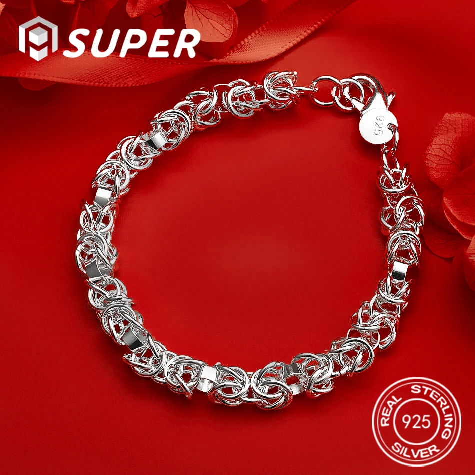 

ALISuper 925 Sterling Silver 8-inch Exquisite Lobster Clasp Bracelet for Men and Women, Fashionable Gift, Hip Hop Accessory
