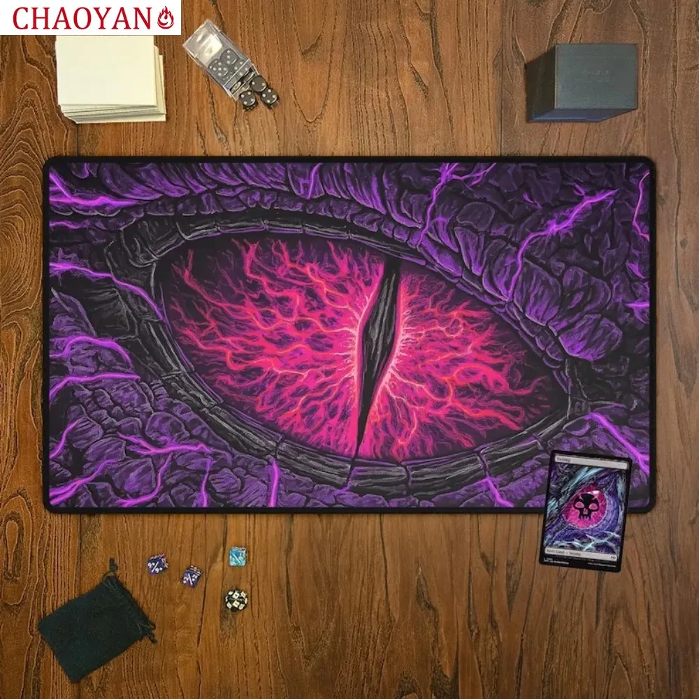 Desain Mata Naga Terbang TCG MTG Playmat Kartu Perdagangan Tikar Permainan Anti Selip dan Tepi Kunci Dapat Dicuci Cocok untuk Pesta Ajaib