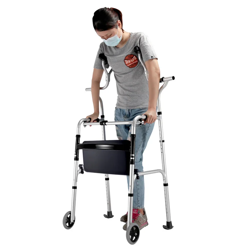 Walker Elderly Crutche Assiste Walking Rehabilitation Exerciser Trolley Lower Limb Training Height Adjustable Collapsible Walker