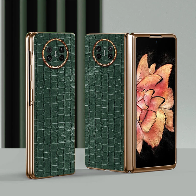 

Gilded bamboo-pattern synthetic leather protective case for Huawei Mate X5/X6/X7, raised lens, drop-proof and scratch-resistant