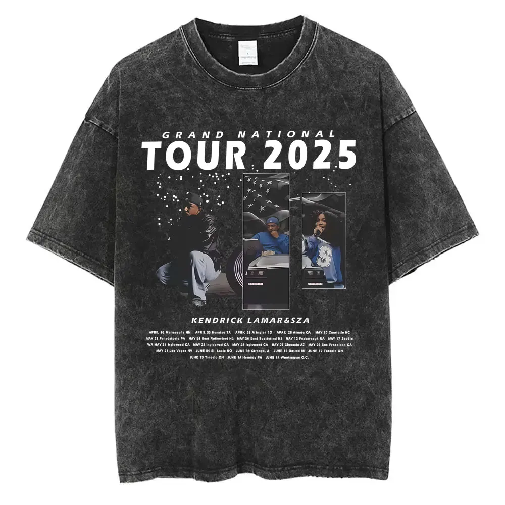 

Washed Vintage Rapper Kendrick Lamar & SZA Grand National Tour 2025 T-shirt They Not Like Us T Shirt Men Hip Hop Fashion Tshirt