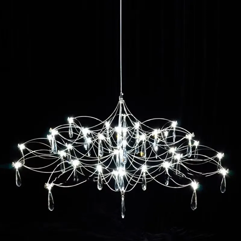 Italian style light luxury starry sky restaurant pendant light flat commodity house stainless steel crystal pendant light