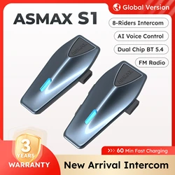 ASMAX S1 Helmet Intercom Global Version Motorcycle Mesh Group Intercom Voice Control Multi-audio Bluetooth Headset APP/IPX7/ENC