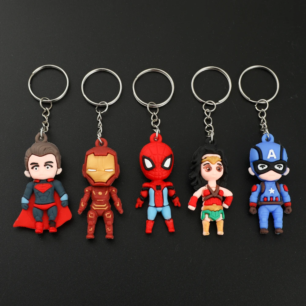 Marvel Spiderman Iron Man Bat Hulk Thor Cartoon Keychain Anime Avengers Key Ring Figure Silicone Car Key Jewelry Toys Gift