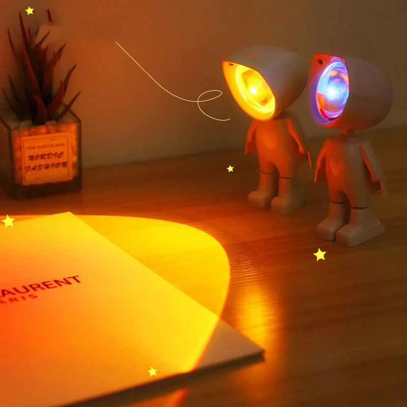 LED 7 Colors Light Sunset Light Astronaut Light Rainbow Projection Night Light 360 Degree Rotation Rechargeable Ambient Light