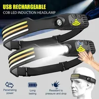 COB LED Headlamp Induction Head Lamp Built-in Battery USB Rechargeable Head Flashlight Outdoor Camping Fishing Sensor Headlight