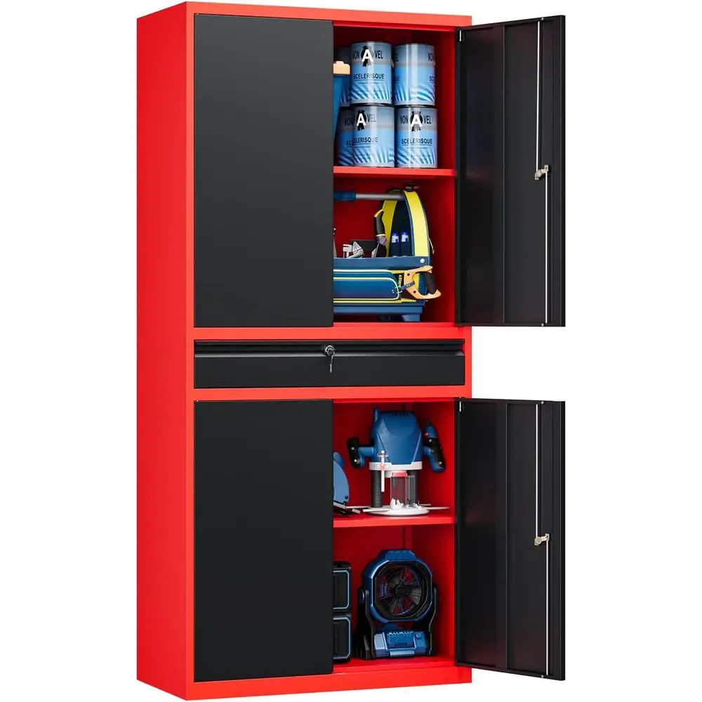 

Высокий металлический шкаф для хранения (71 дюйм) с запирающимися дверцами и регулируемыми полками для гаража, офиса и склада