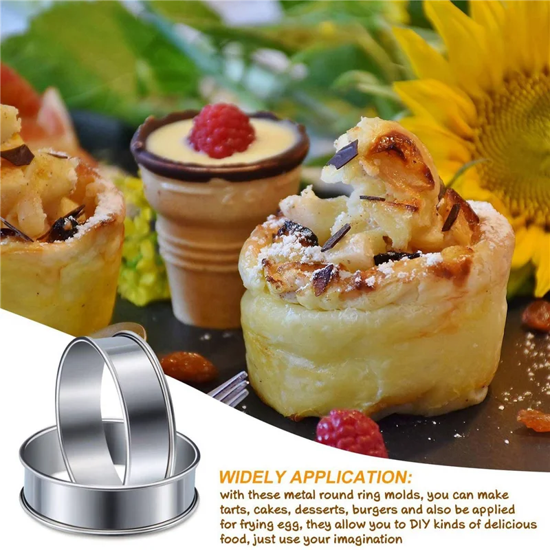 

【Superdeals】36 Pieces Muffin Tart Rings Double Rolled Tart Ring Stainless Steel Muffin Rings Metal Round Ring Mold For Food Maki