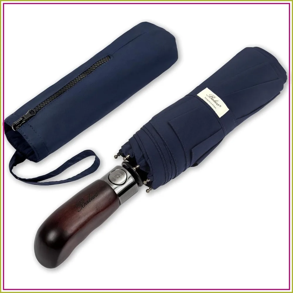 

Auto Open Close Travel Umbrella with Real Wood Handle, Vented Windproof Canopy, British Design