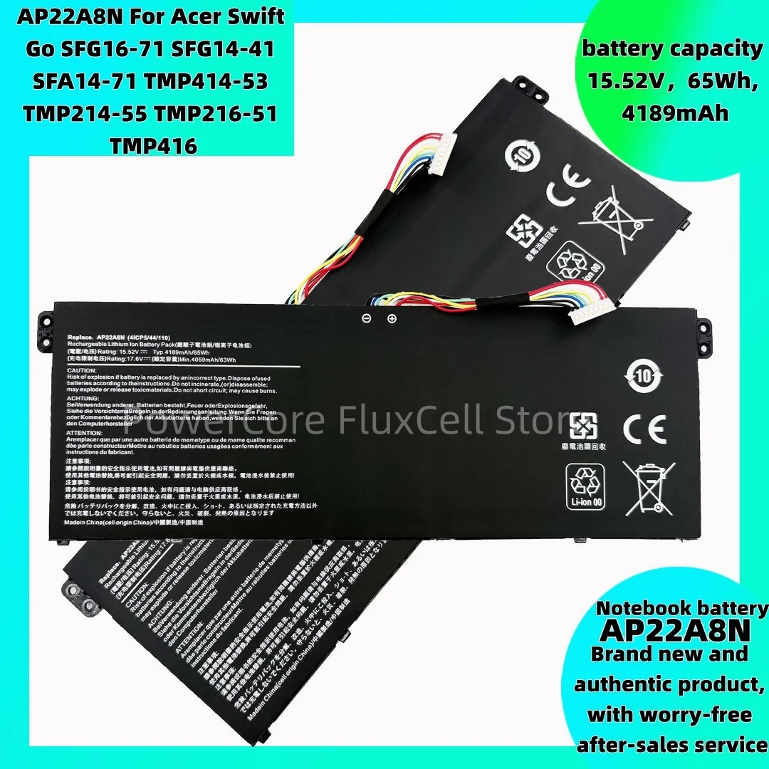 

Аккумулятор для ноутбука AP22A8N для Acer Swift Go SFG16-71 SFG14-41 SFA14-71 TMP414-53 TMP214-55 TMP216-51 TMP416 15.52V 65Wh 4189mAh