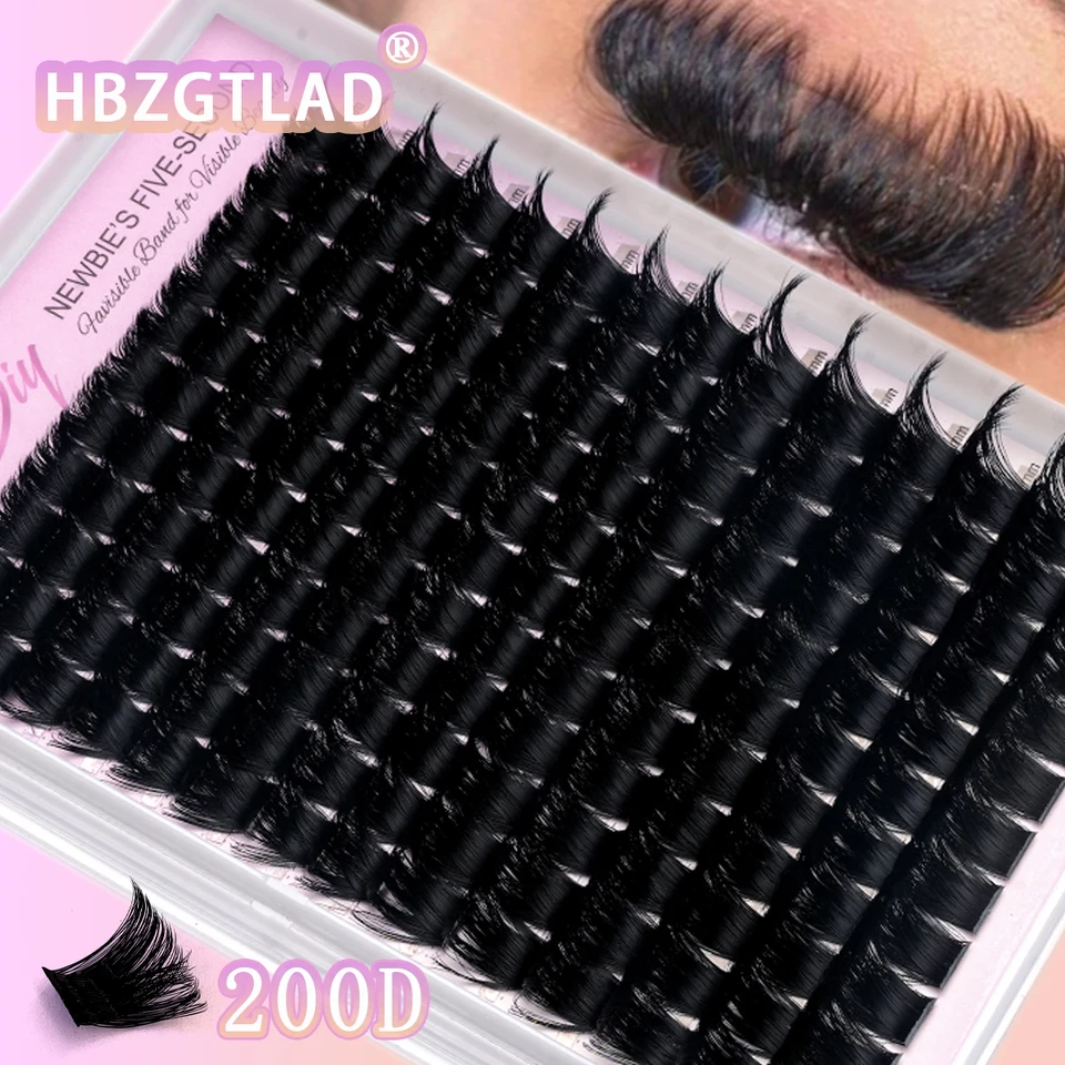 14 Filas de Racimos de Pestañas Rizadas Naturales de Pelo Sintético 100D-200D, Gruesas para Extensiones DIY 2