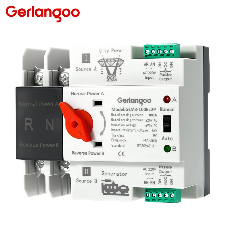 

Single Phase Din Rail ATS 230V Dual Power Automatic Transfer Electrical Selector Switches Uninterrupted 2P 63A 100A 125A
