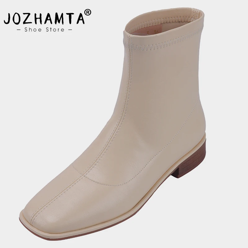 JOZHAMTA Size 34-40 Women Ankle Boots Retro Square Toe Casual Mid Heels Winter Shoes Woman Elastic Boots Ladies Business Shoes