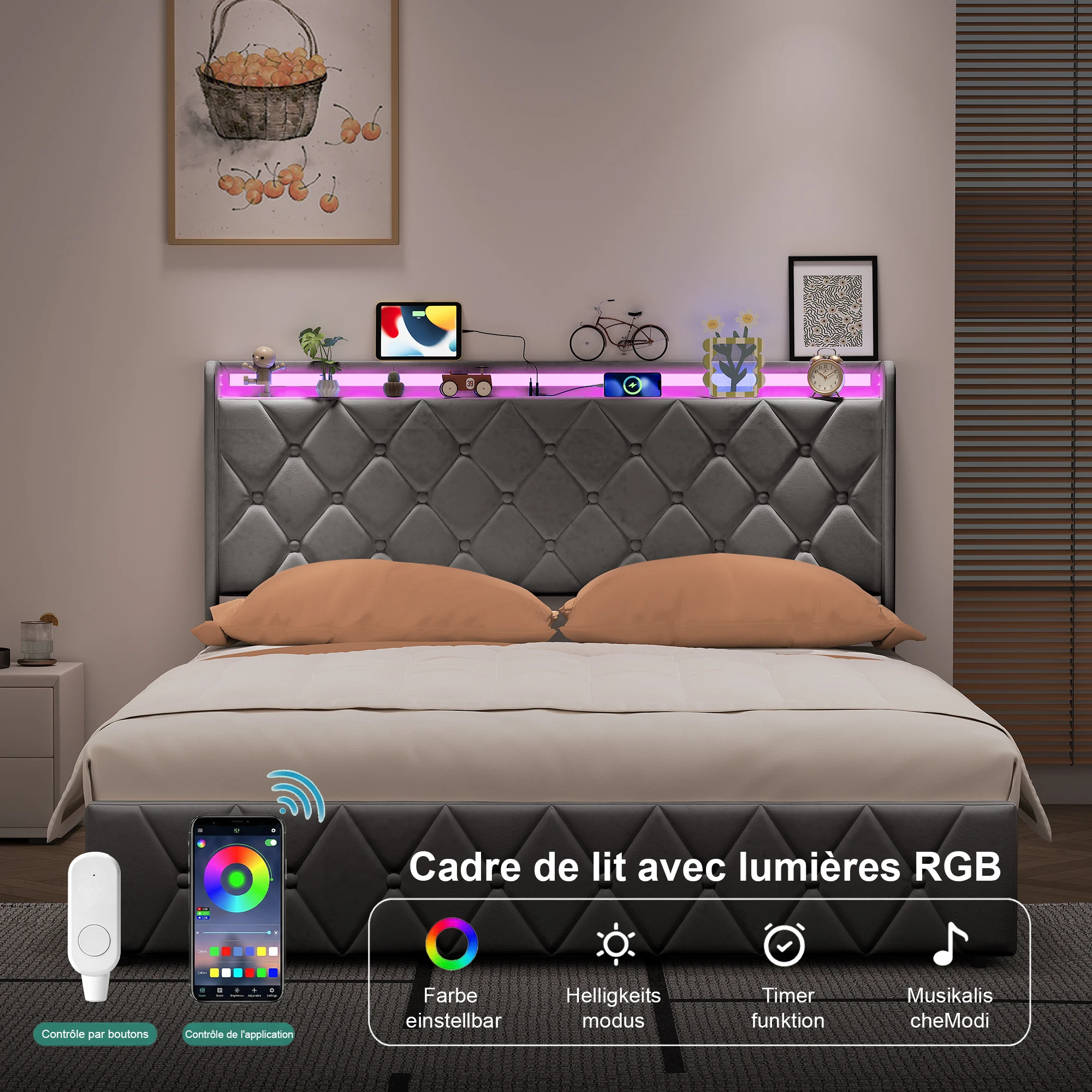Letto per bambini 90x200cm, letto imbottito 140x200cm, letto moderno con contenitore idraulico, testiera imbottita trapuntata a rombi, letto con conte