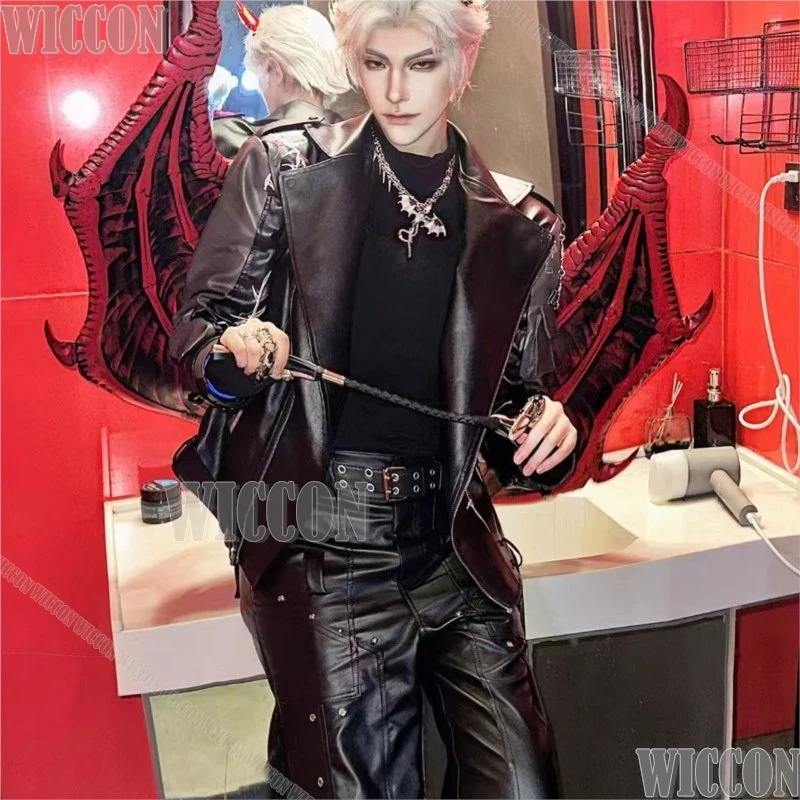 سترة سوداء من البولي يوريثان لعبة سيلوس دراجون الحب والفضاء معطف تنكري قميص أسود ملابس رجالية شعر مستعار فضي للهالوين نافيداد كرنفال #1
