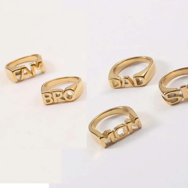 

Personalized Letter Titanium Steel Gold Plated Ring Unique Design Cross-Border Jewelry Faionable ex Stamp Ring